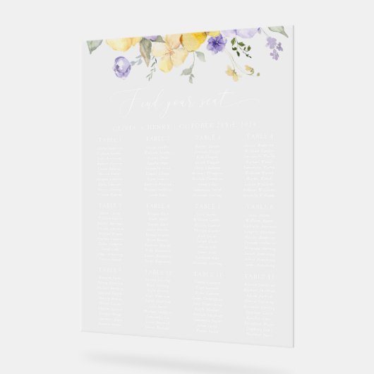 Lilac Flower, Yellow Flower, Wedding Seating Chart Acryl Bord (Hoek)
