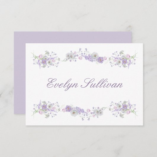 Lilac Flowers Flat Place Card (Voorkant / Achterkant)