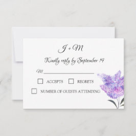 Lilac Flowers Watercolor Elegant Wedding RSVP Kaartje