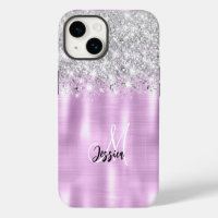 Lilac Geborsteld Metaal Zilver Glitter Monogram 