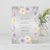 Lilac Geel Bloem Huwelijk Kaart (Staand voorkant)
