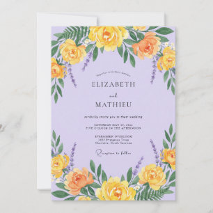 Lilac Geel Ranunculus Grijs Eucalyptus Bruiloft Kaart