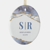 Lilac Geode Agate Koppels Initialen Kerstmis Keramisch Ornament (Rechts)
