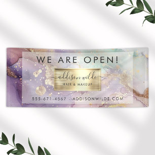 Lilac Glitter Watercolor Nepgoud Salon Opening Spandoek