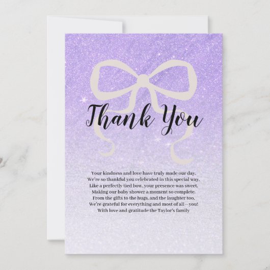 Lilac glittersjabloon coquette strik bedankt (Voorkant)