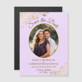 Lilac & Gold Posh Wedding Save the Date Oval Photo Magnetische Uitnodiging (Voorkant / Achterkant)