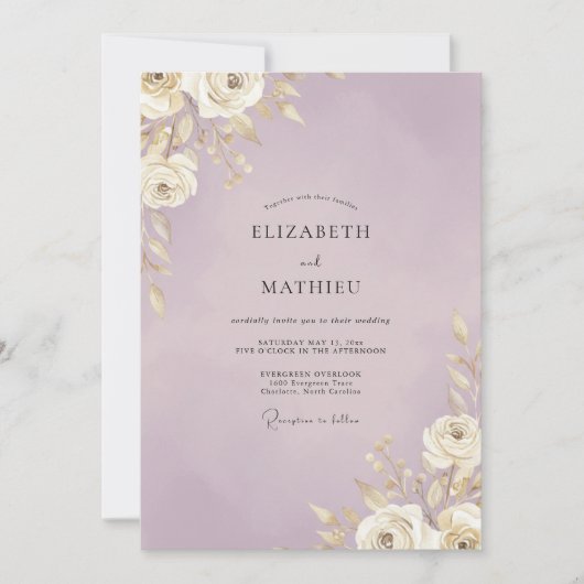 Lilac Gouden Blad Huwelijk Kaart (Voorkant)
