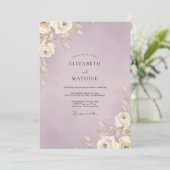 Lilac Gouden Blad Huwelijk Kaart (Staand voorkant)