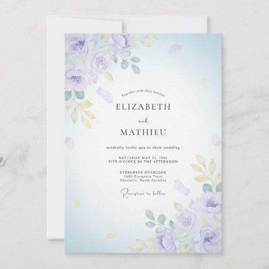 Lilac Gouden Bloemblad Bruiloft Kaart (Voorkant)