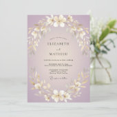 Lilac Gouden Krans Bruiloft Kaart (Staand voorkant)