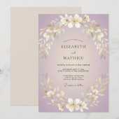 Lilac Gouden Krans Bruiloft Kaart (Voorkant / Achterkant)