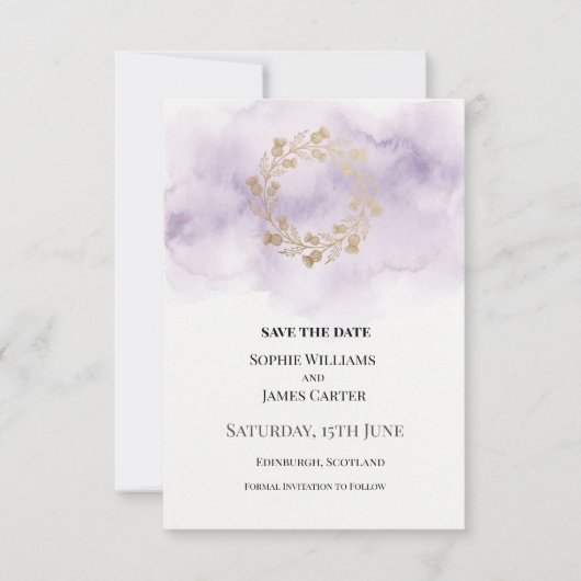 Lilac Gouden Krans Bruiloft Save The Date (Voorkant)