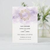 Lilac Gouden Krans Bruiloft Save The Date (Staand voorkant)