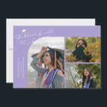 Lilac Graduate She Believed Multi Photo Aankondiging<br><div class="desc">Modern and whimsical graduation announcement photo card featuring 3 photos on the front and 1 on the back. The text says "She believed she could so she did" with twinkling stars. Add the graduate's name,  information,  and message to personalize this card. Lilac.</div>