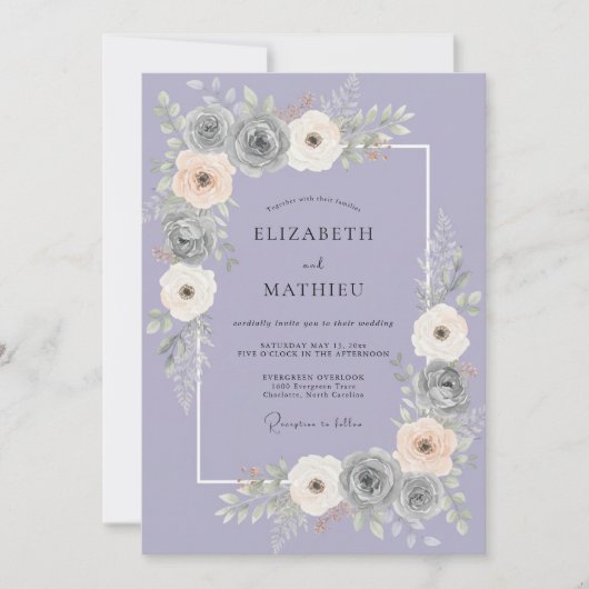 Lilac Grey Petal Bruiloft Kaart (Voorkant)