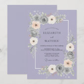Lilac Grey Petal Bruiloft Kaart (Voorkant / Achterkant)
