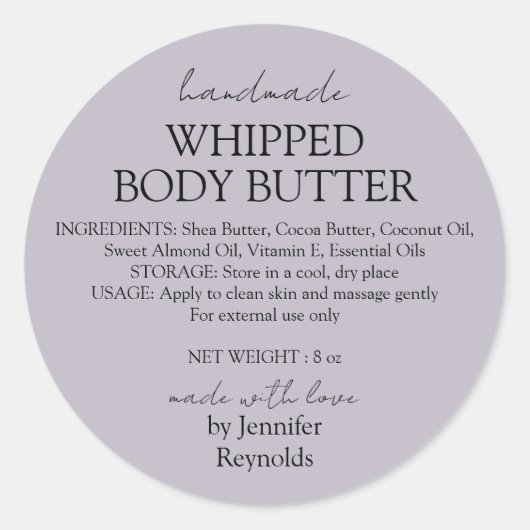 Lilac Handmade Body Butter Organic Ronde Sticker (Voorkant)