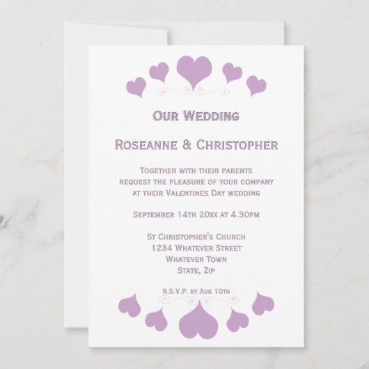 Lilac Hearts Design Wedding Kaart (Voorkant)