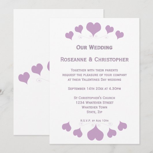 Lilac Hearts Design Wedding Kaart (Voorkant / Achterkant)