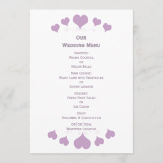 Lilac Hearts Design Wedding Menu