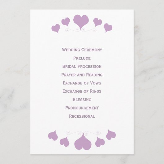 Lilac Hearts Design Wedding Programmakaart (Achterkant)