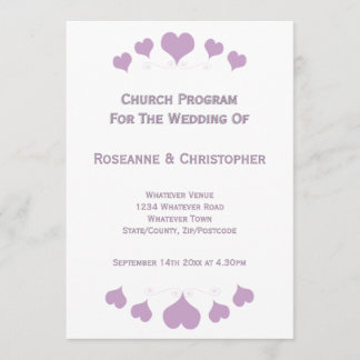 Lilac Hearts Design Wedding Programmakaart