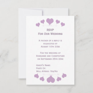 Lilac Hearts Design Wedding RSVP Kaartje