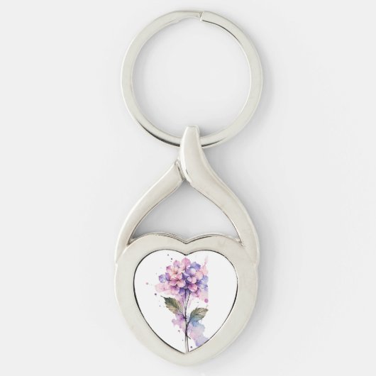 Lilac Hydrangea Watercolor Heart Keychain (Voorkant)