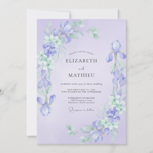 Lilac Iris Eucalyptus Bruiloft Kaart (Voorkant)