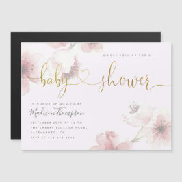 Lilac | Kersenbloesem Gouden Bloemige Babyfeestje Magnetische Uitnodiging