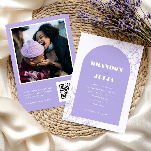Lilac Lavendel Boho Boog Bloem Botanisch QR Code Kaart