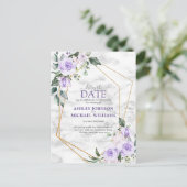 Lilac Lavendel Gouden Geometrische Uitstel van de  Aankondigingskaart (Staand voorkant)