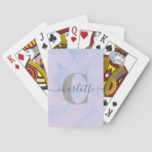 Lilac Lavendel Marmer Elegante Monogram Naam Pokerkaarten