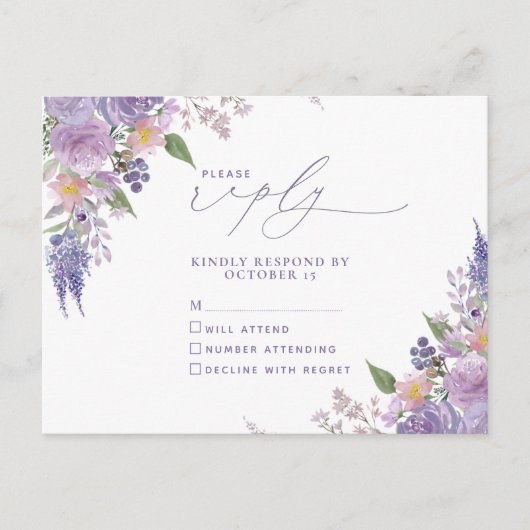 Lilac Lavendel Modern Bloemendesign Geen Menu RSVP (Voorkant)