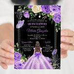 Lilac lavendel paarse zilveren kleuren Quinceanera Kaart<br><div class="desc">Lilac lavendel paarse zilveren kleuren Quinceanera Vlinder Uitnodiging
Mis Quince Anos,  15e verjaardag, </div>