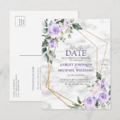 Lilac Lavender Gouden Geometrische Uitstel de Datu Aankondigingskaart (Voorkant / Achterkant)