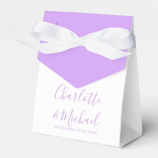 Lilac Lavender Signature Script Elegante Trouw Bedankdoosjes (Voorkant Zijde)