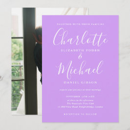 Lilac Lavender Signature Script Foto Bruiloft Kaart