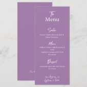 Lilac Lavender Wedding dinner Menu Card  (Voorkant / Achterkant)