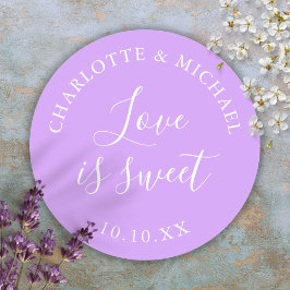 Lilac Liefde Is Zoete Trouwcadeau  Ronde Sticker