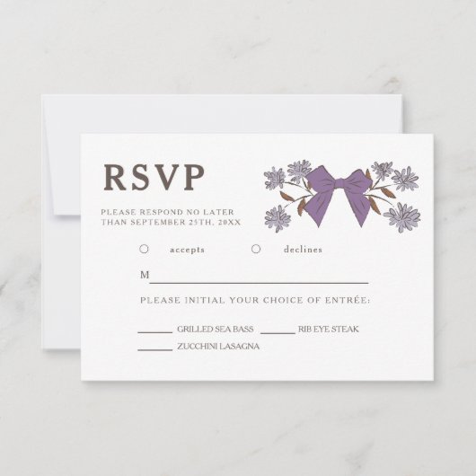 Lilac lint bloem wedding RSVP maaltijdkeuze  (Voorkant)