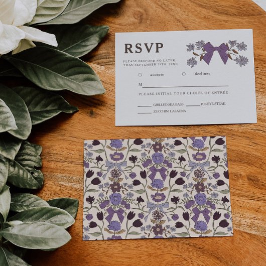Lilac lint bloem wedding RSVP maaltijdkeuze Kaartje