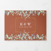 Lilac Loof Terracotta Monogram Foto Bruiloft Drieluik Uitnodiging (Cover)