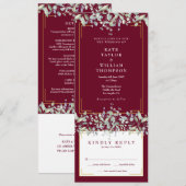 Lilac Loofwerk Bloem Burgundy All In One Trouwdag Kaart (Voorkant / Achterkant)