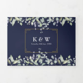 Lilac Loofwerk Navy Blauwe Monogram Foto Bruiloft Drieluik Uitnodiging (Cover)