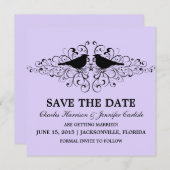 Lilac Love Bird Swirls Save the Date Uitnodiging (Voorkant / Achterkant)