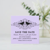Lilac Love Bird Swirls Save the Date Uitnodiging (Staand voorkant)