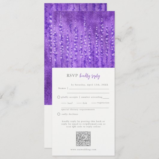 Lilac Lupines Wedding RSVP QR Code Kaart (Voorkant / Achterkant)