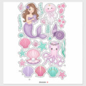 Lilac Mermaid & Cute Octopus Vinyl Sticker (Vel)