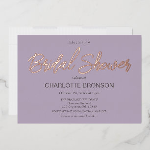 Lilac Minimalistische Script Bruidsdouche Roze Gou Folie Uitnodiging